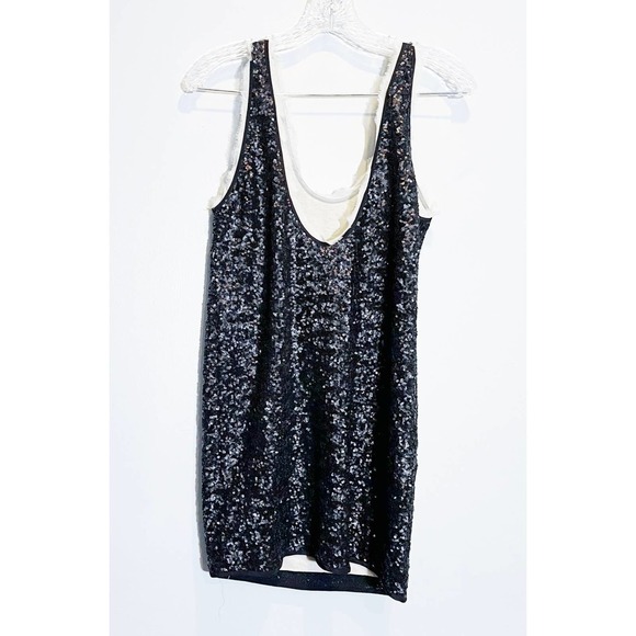 Wilfred Silk Black Mix Sequin mini dress with white frayed detailing SZXS - Picture 3 of 7